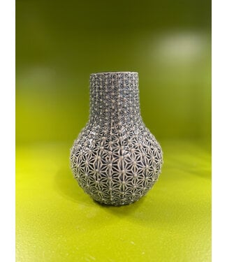 Pamela Dennis Blue Geometric Flower Print Vase
