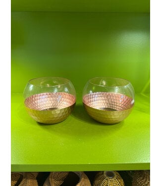 Pamela Dennis Rose Gold Glass Round Bowl Vase