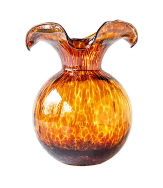 Vietri Hibiscus Glass Brown Tortoiseshell Large Fluted Vase