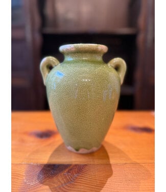 Pamela Dennis Olive Green Urn Vase 8in