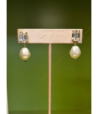 Ella Bartlow Emerald Cut Crystal Pearl Drops