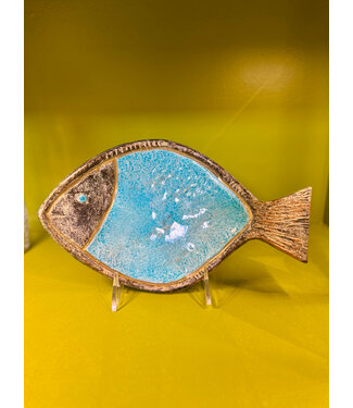 Pamela Dennis Fish Tray - Blue and Gray/Gold