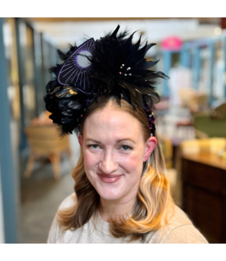 Leah Roeber Halloween Feather Headpiece with Ouija Planchette and Flower