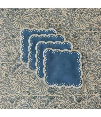 Don Lino Blue Scalloped cocktail napkins, set of 4