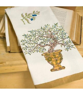 Couleur Nature Olive Tree Khaki/Blue Tea Towel