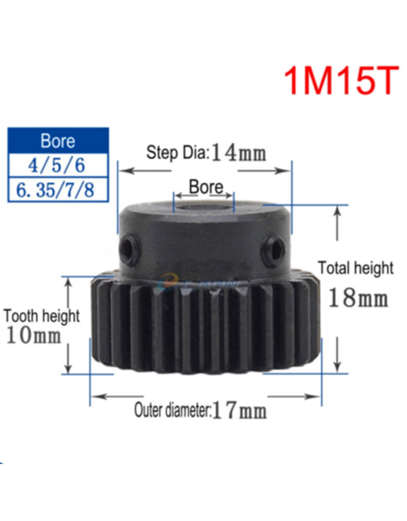 Hobby Creations Steel Pinion Gear With Step 1M15T 8mm shaft