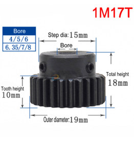 Hobby Creations Steel Pinion Gear With Step 1M17T 8mm shaft
