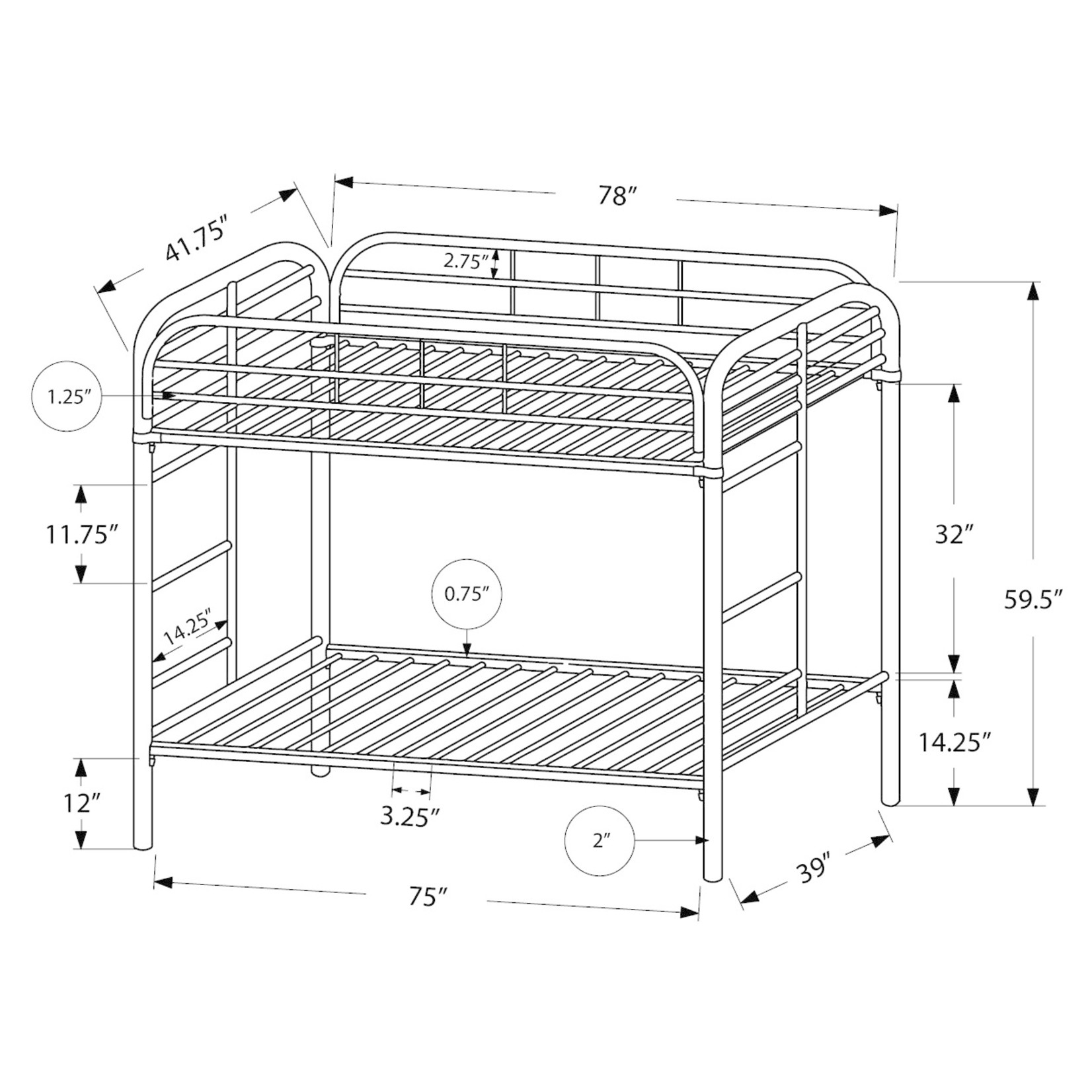 TWIN /TWIN BUNK BED, SILVER