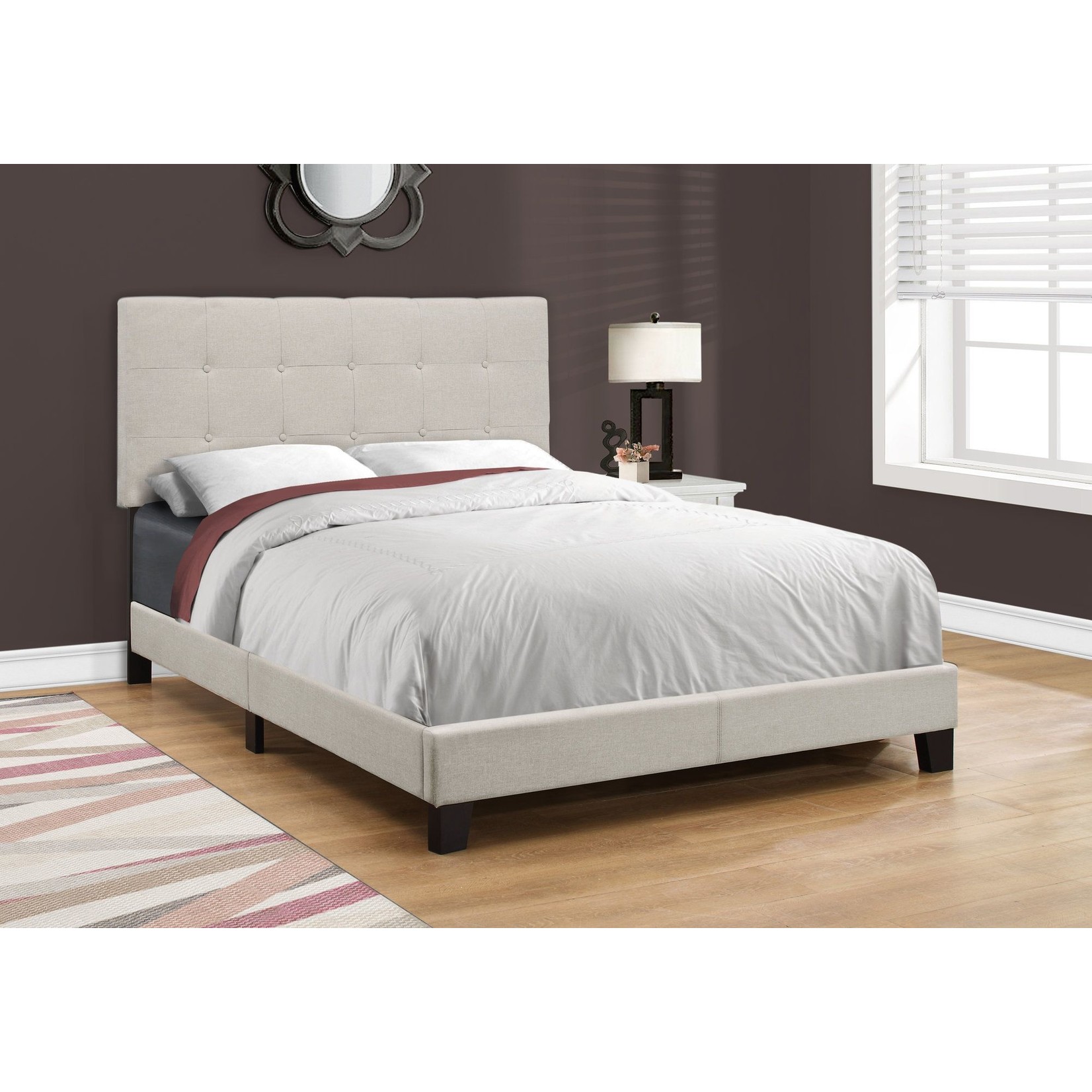 Cadre de lit en Lin Rembourré, Beige, Double