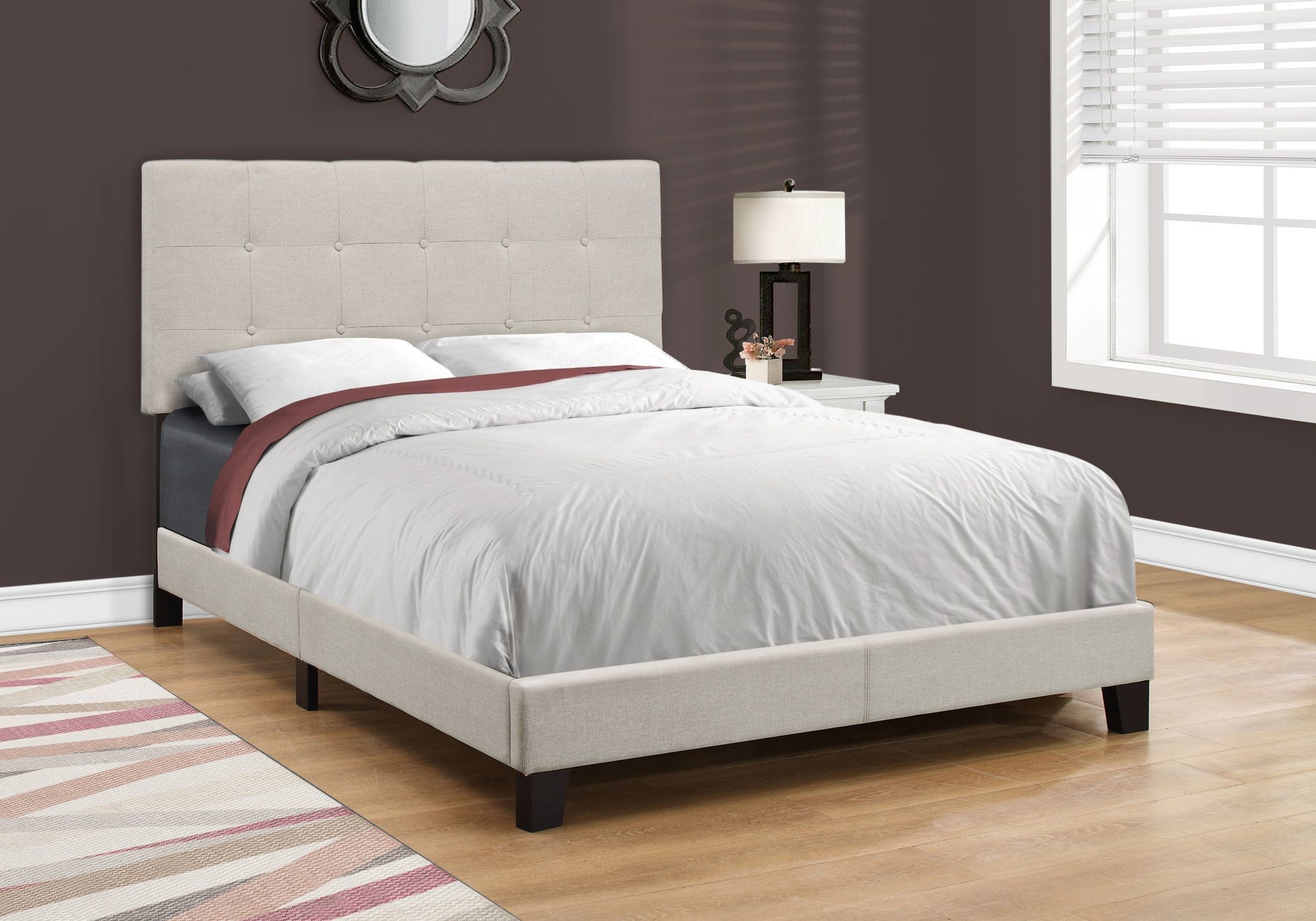 FULL BEIGE LINEN BED FRAME MAISON CAPLAN