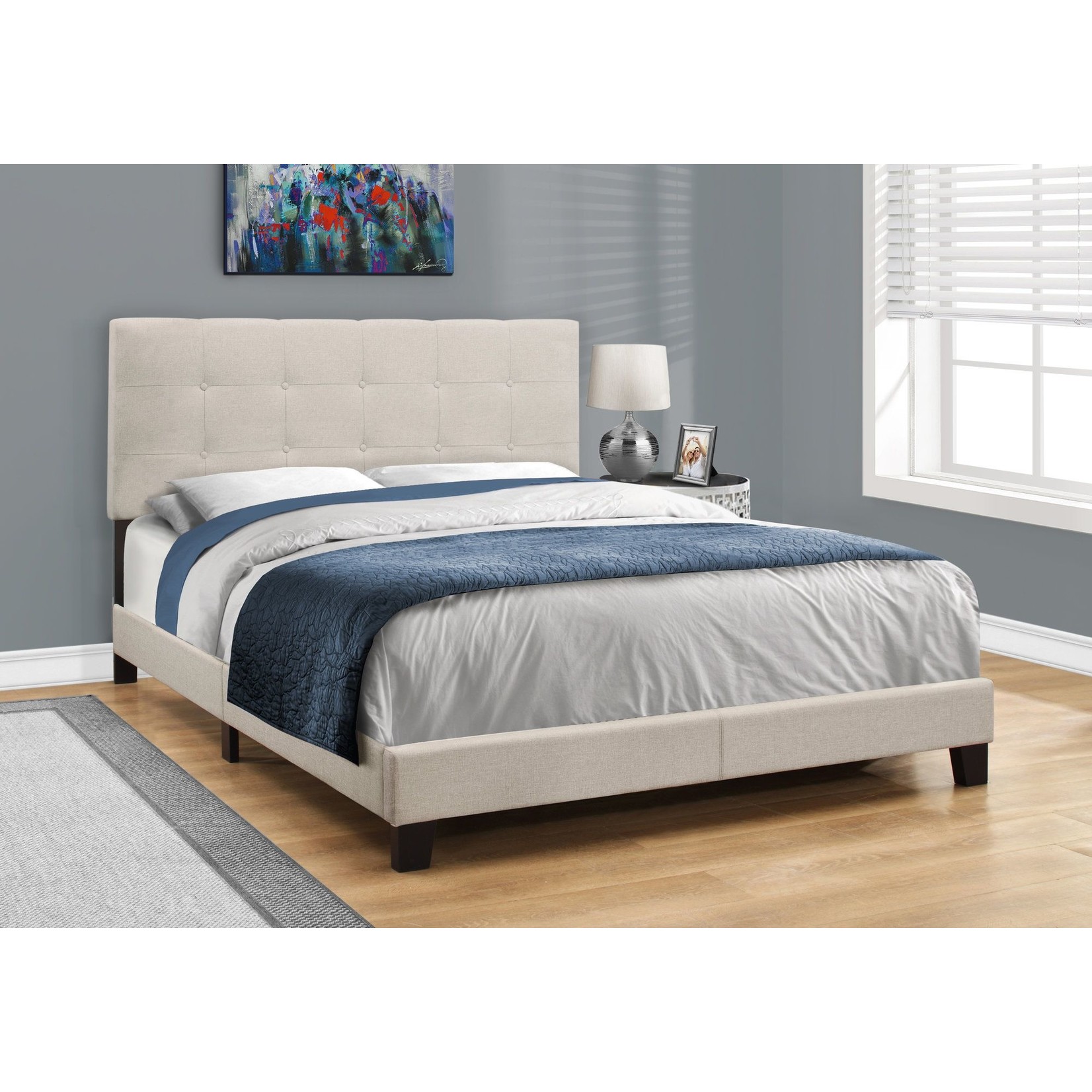 Cadre de lit en Lin Rembourré, Beige, Grand