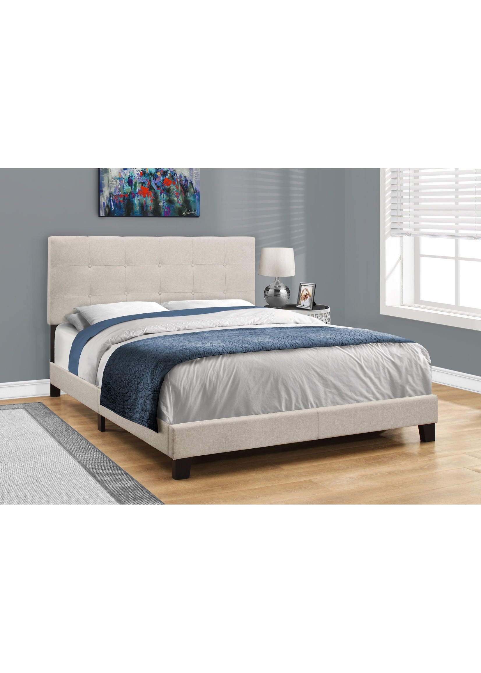 QUEEN BEIGE LINEN BED FRAME