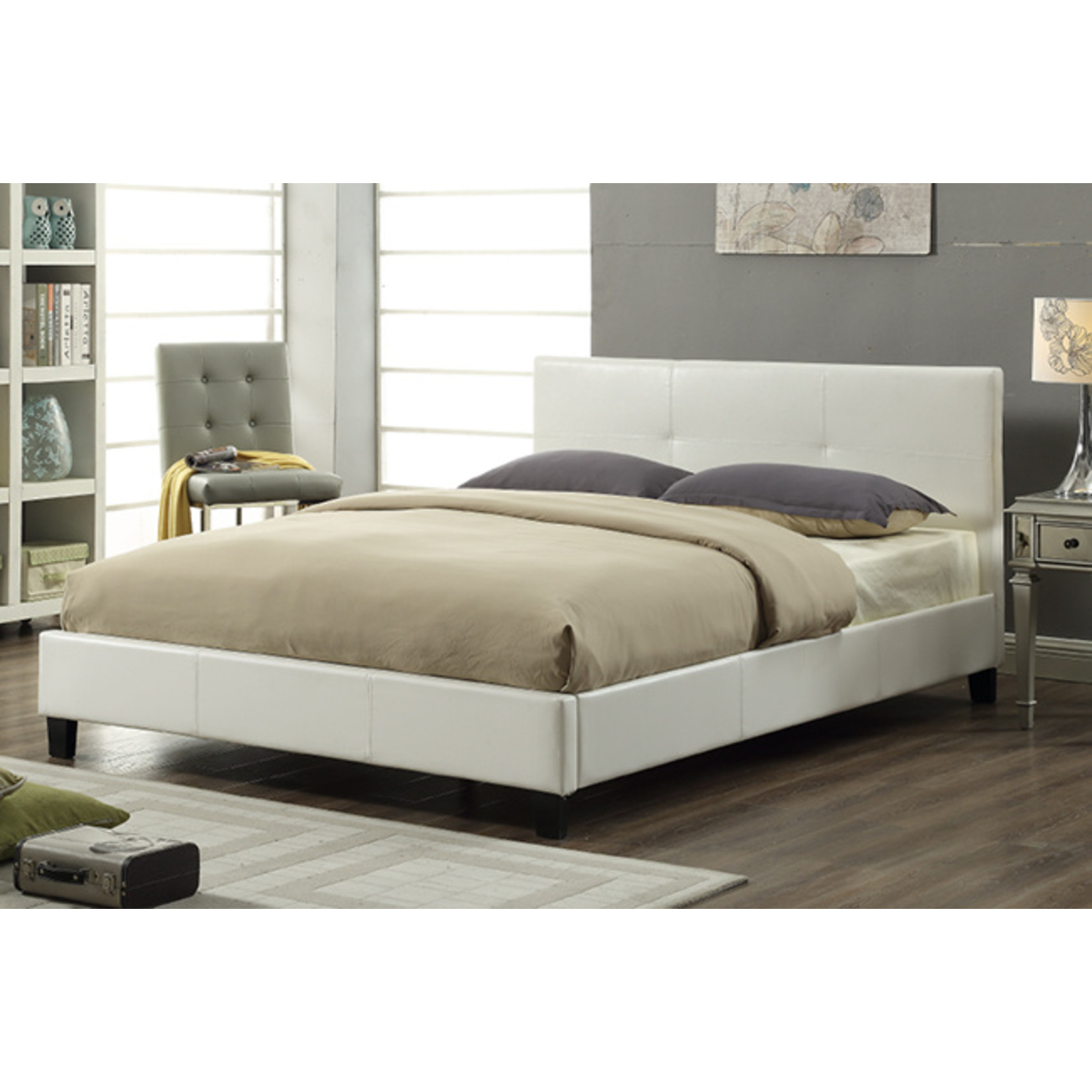 CADRE DE LIT GRAND EN SIMILICUIR, BLANC