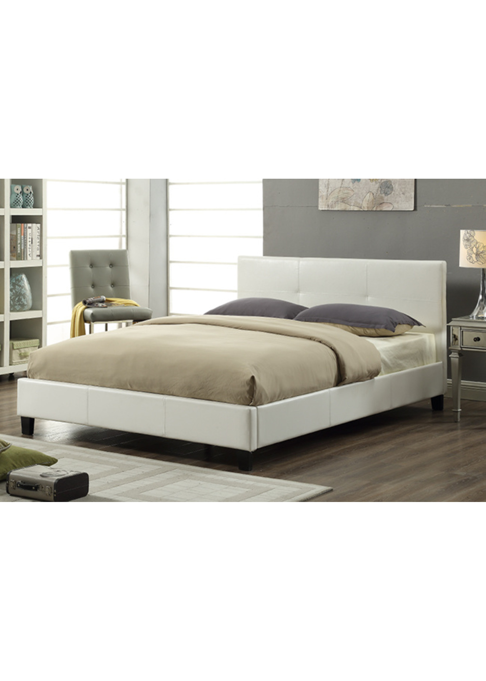 QUEEN WHITE FAUX LEATHER BED  FRAME