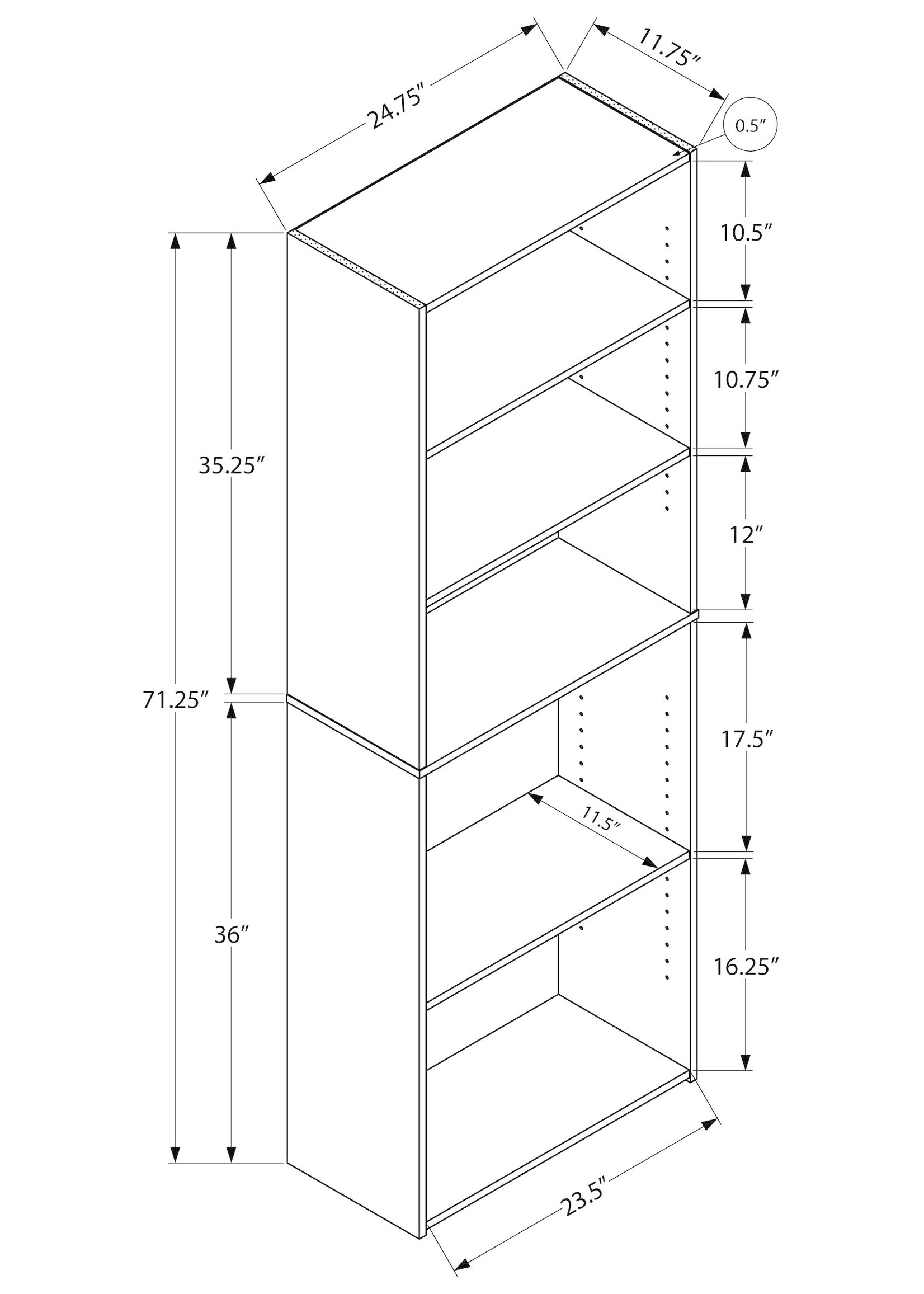 Bookcase 72"H with 5 Shelves, Grey