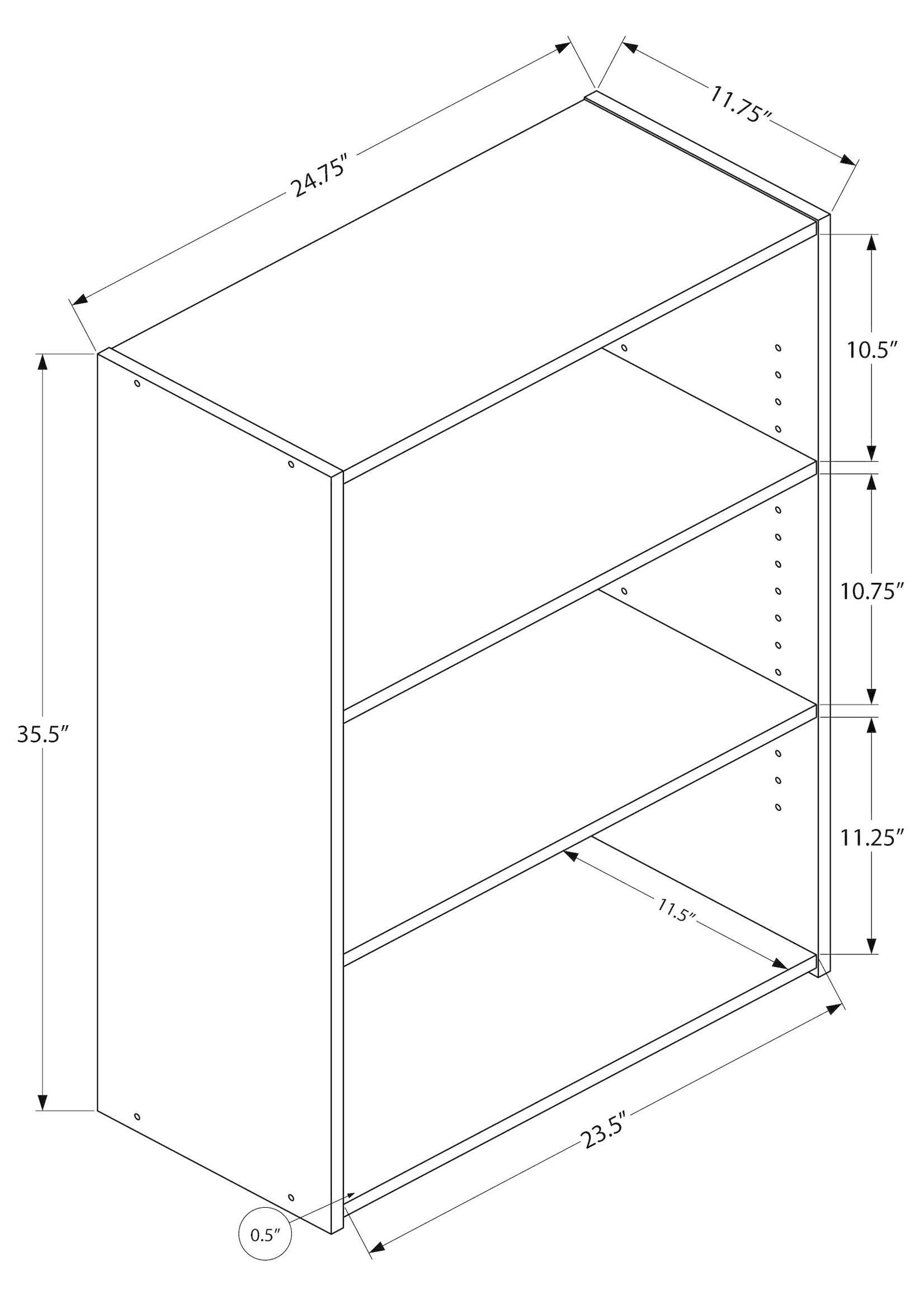 Étagère 36"H avec 3 tablettes, Taupe Fonce