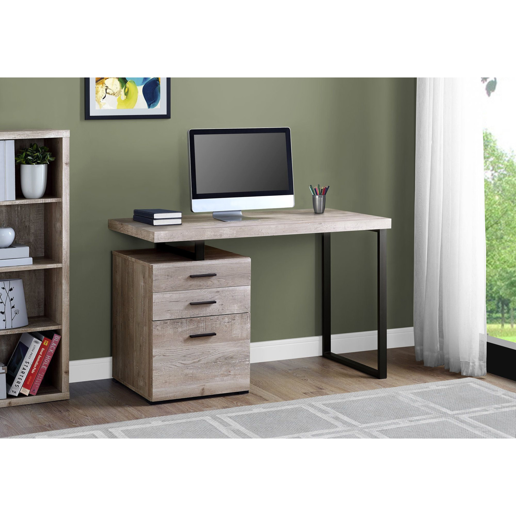 Computer Desk - 48" / Taupe Reclaimed Wood  / Black Metal