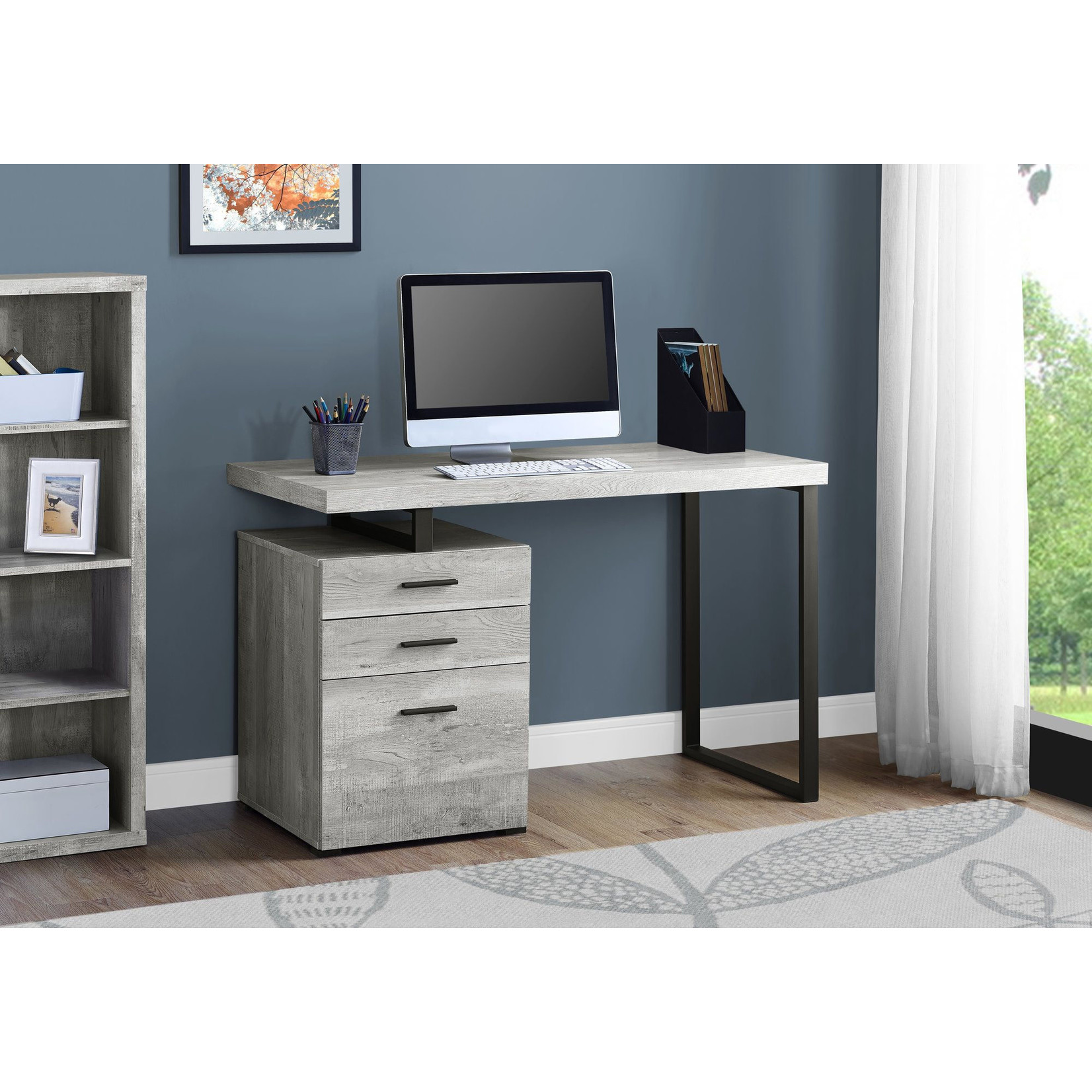 COMPUTER DESK - 48"L / GREY RECLAIMED WOOD / BLACK METAL