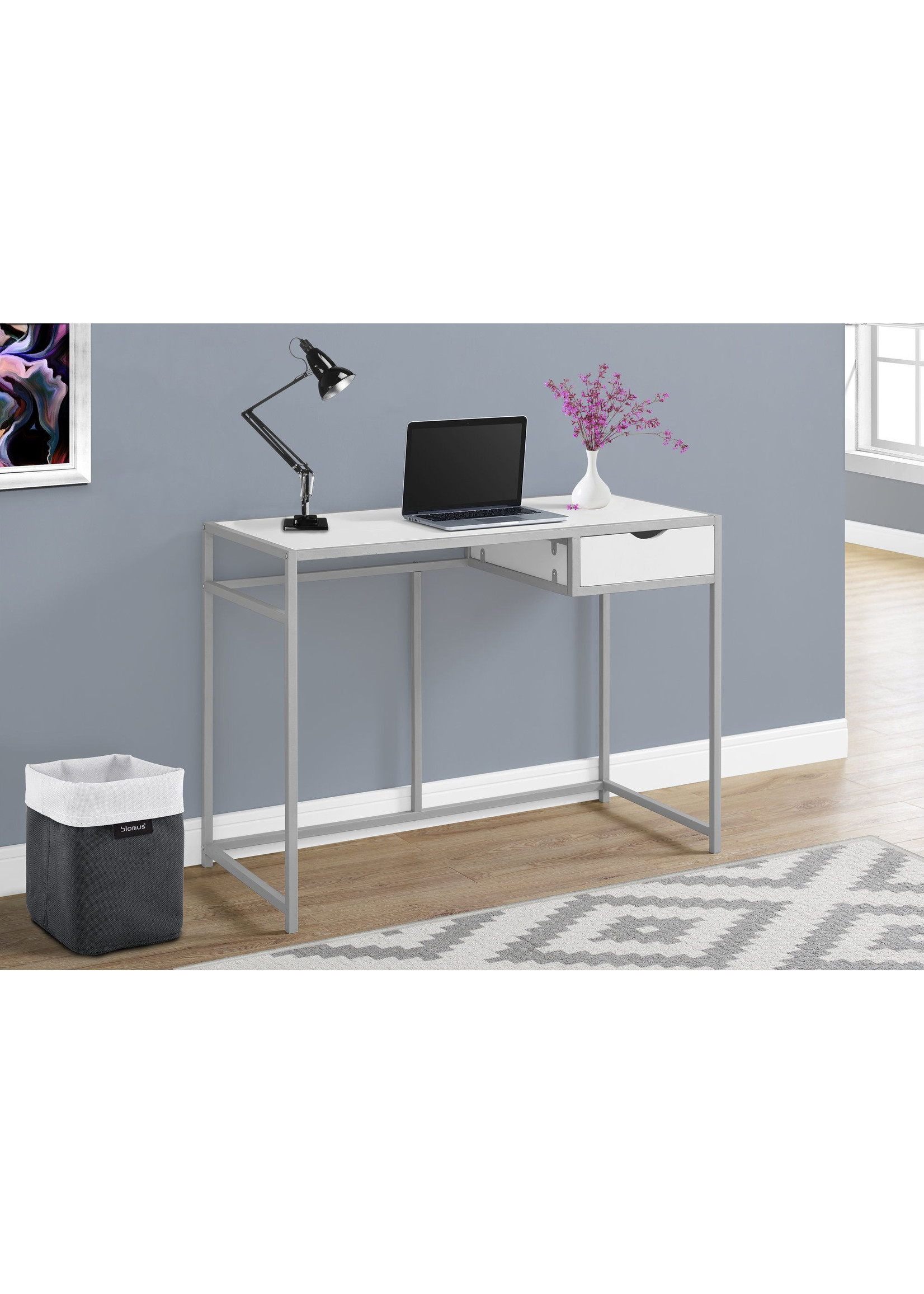 COMPUTER DESK - 42"L / WHITE / SILVER METAL