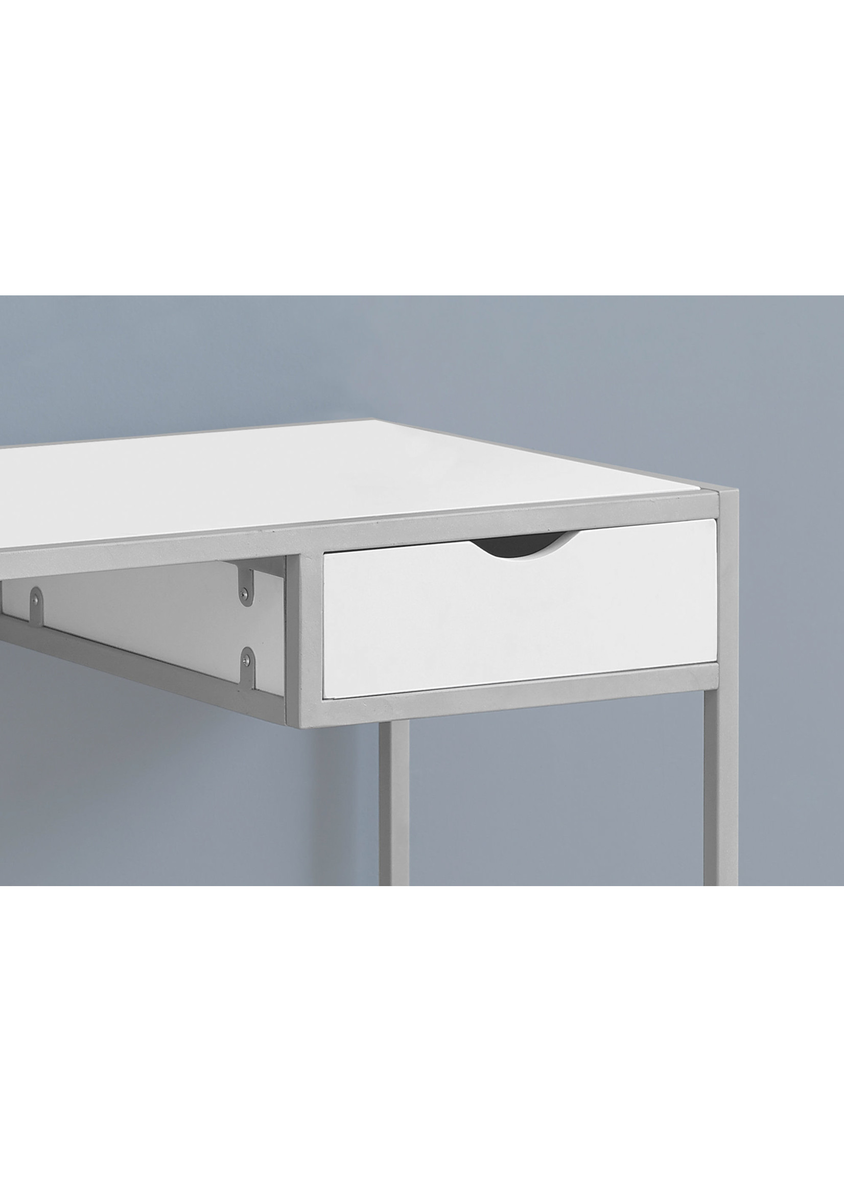 BUREAU - 42"L / BLANC / METAL ARGENT