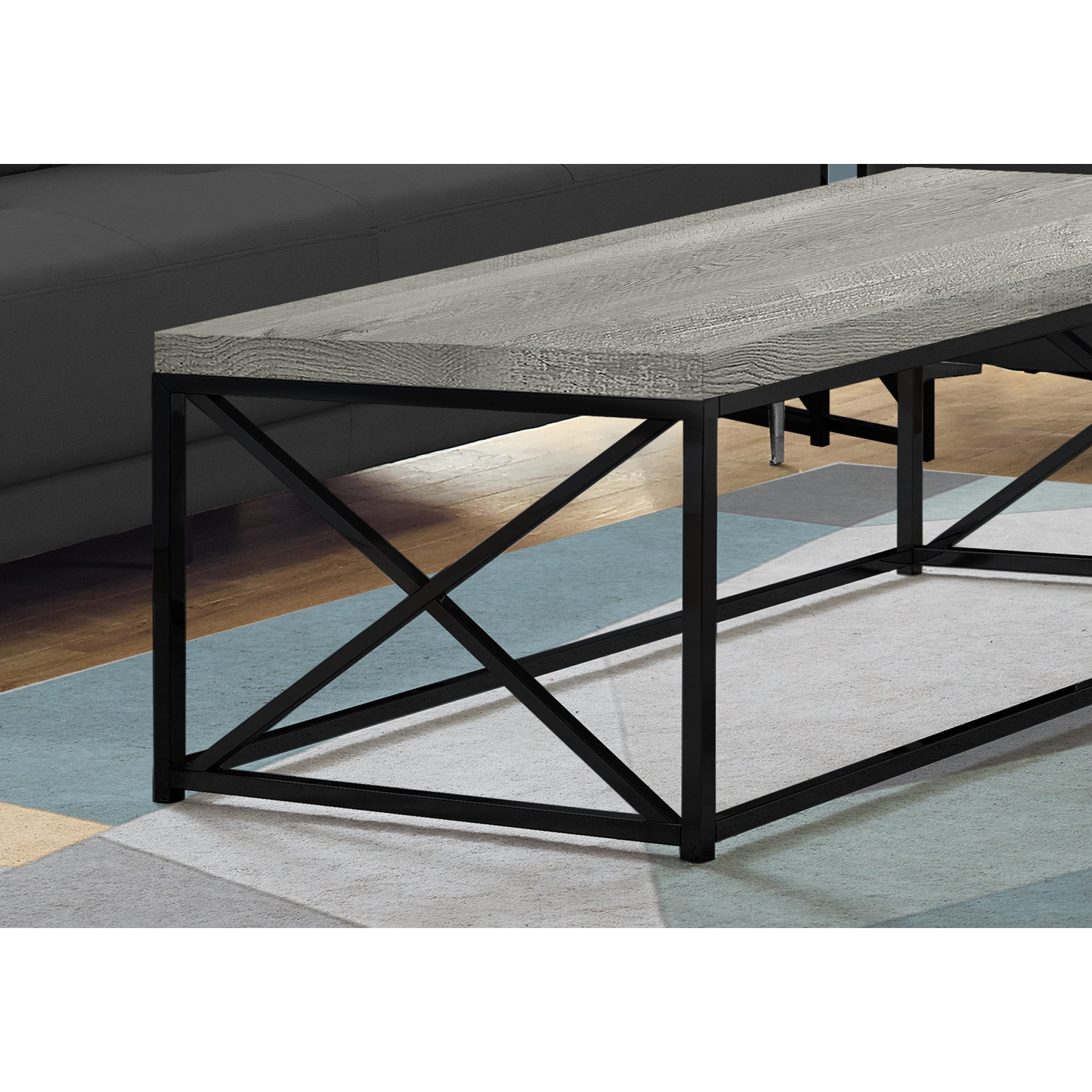COFFEE TABLE BLACK METAL BASE, GREY RECLAIMED WOOD