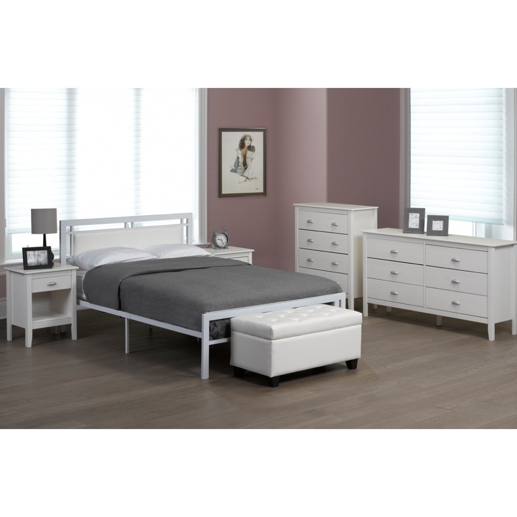 T2201 White Metal Bed Frame, Queen