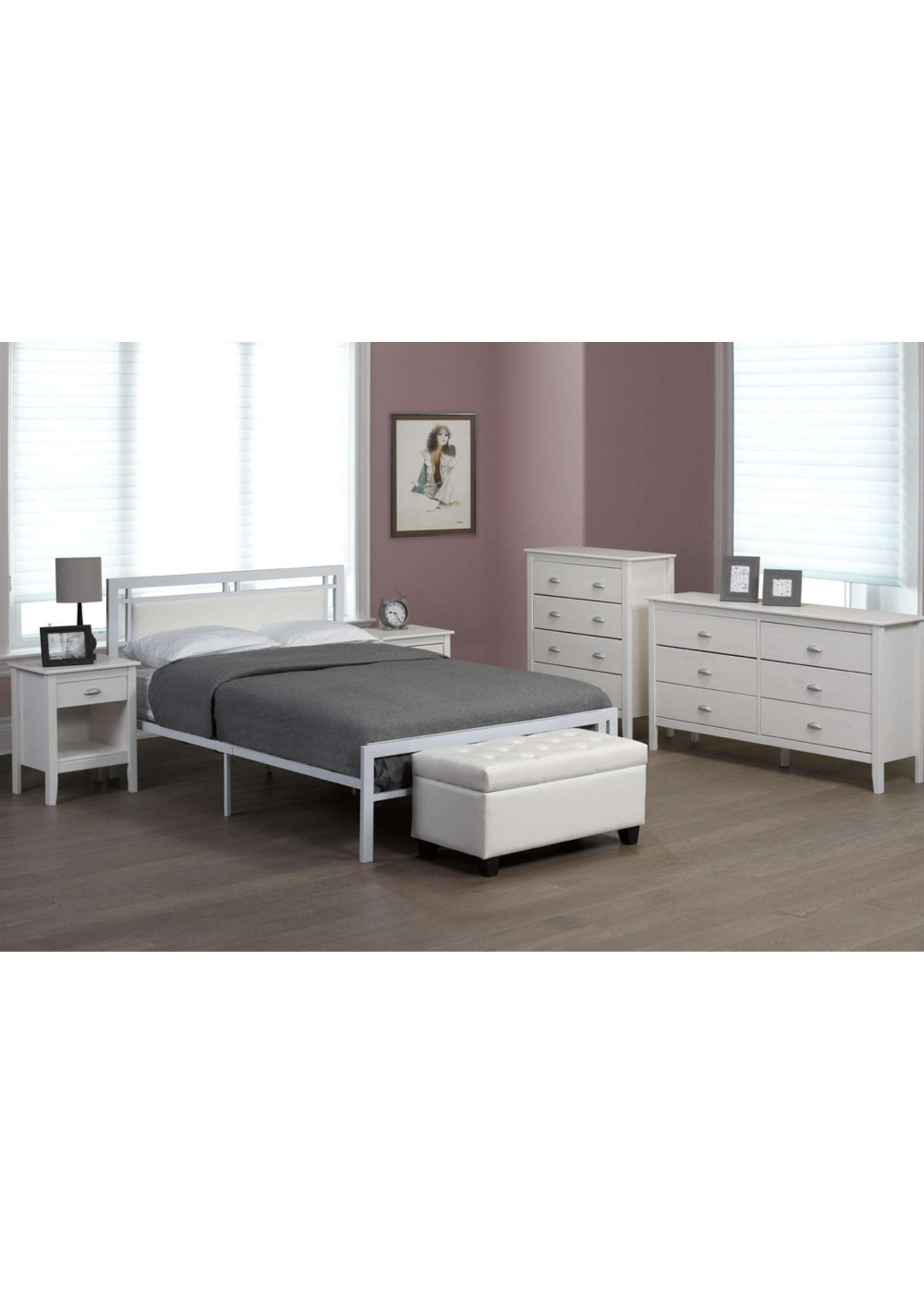 QUEEN WHITE METAL BED FRAME