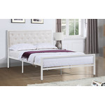 T2208 White Metal Bed Frame White Leatherette, Double