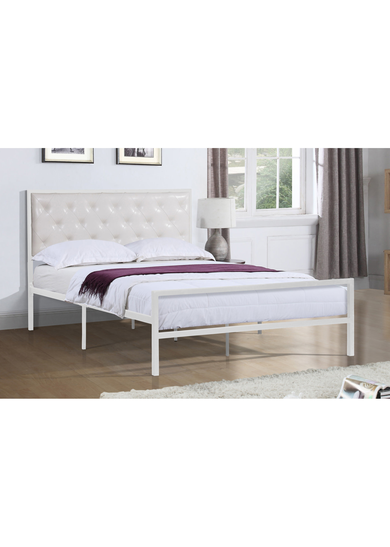 DOUBLE(FULL) WHITE  FAUX LEATHER BED