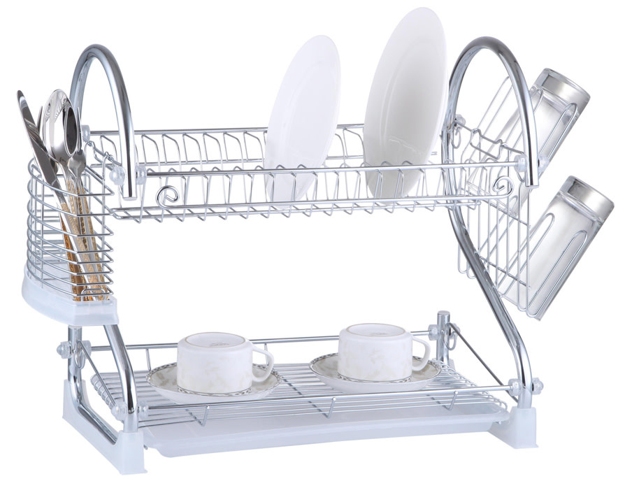 Support Égouttoir à Vaisselle En Teck 2 Étages Pliable - Porte-Tasses Et Range-Assiettes Pour Cuisine