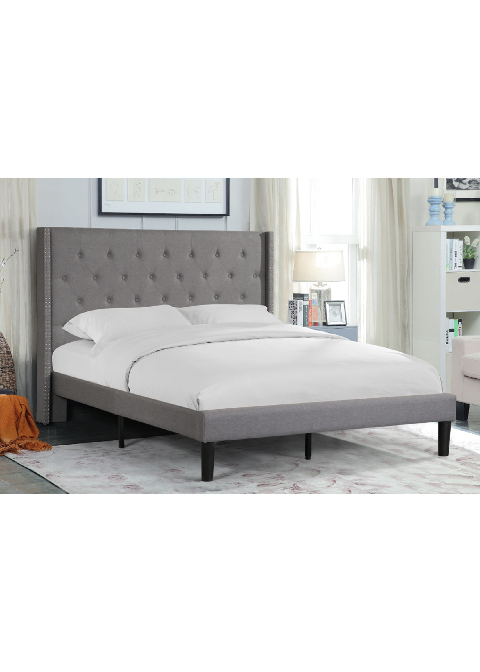 DOUBLE UPHOLSTERED BED FRAME - GREY - MAISON CAPLAN