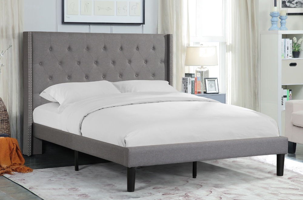 DOUBLE UPHOLSTERED BED FRAME - GREY - MAISON CAPLAN