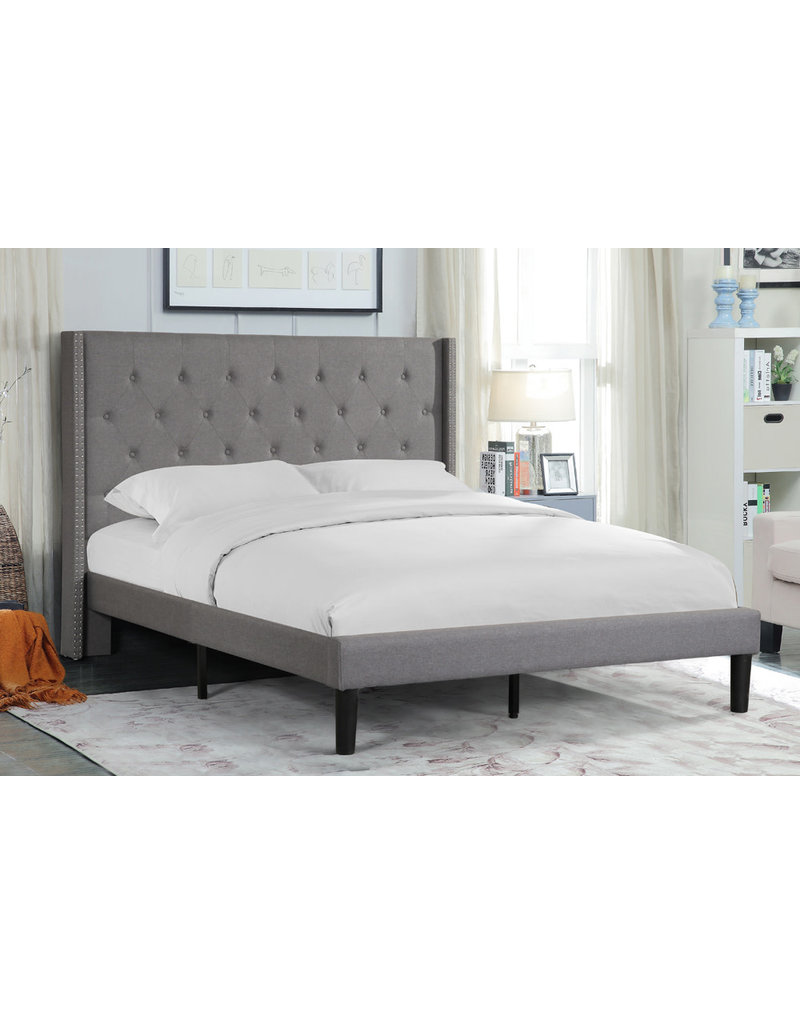 Grey Linen Upholstered Bed Frame T2352 Queen - MAISON CAPLAN