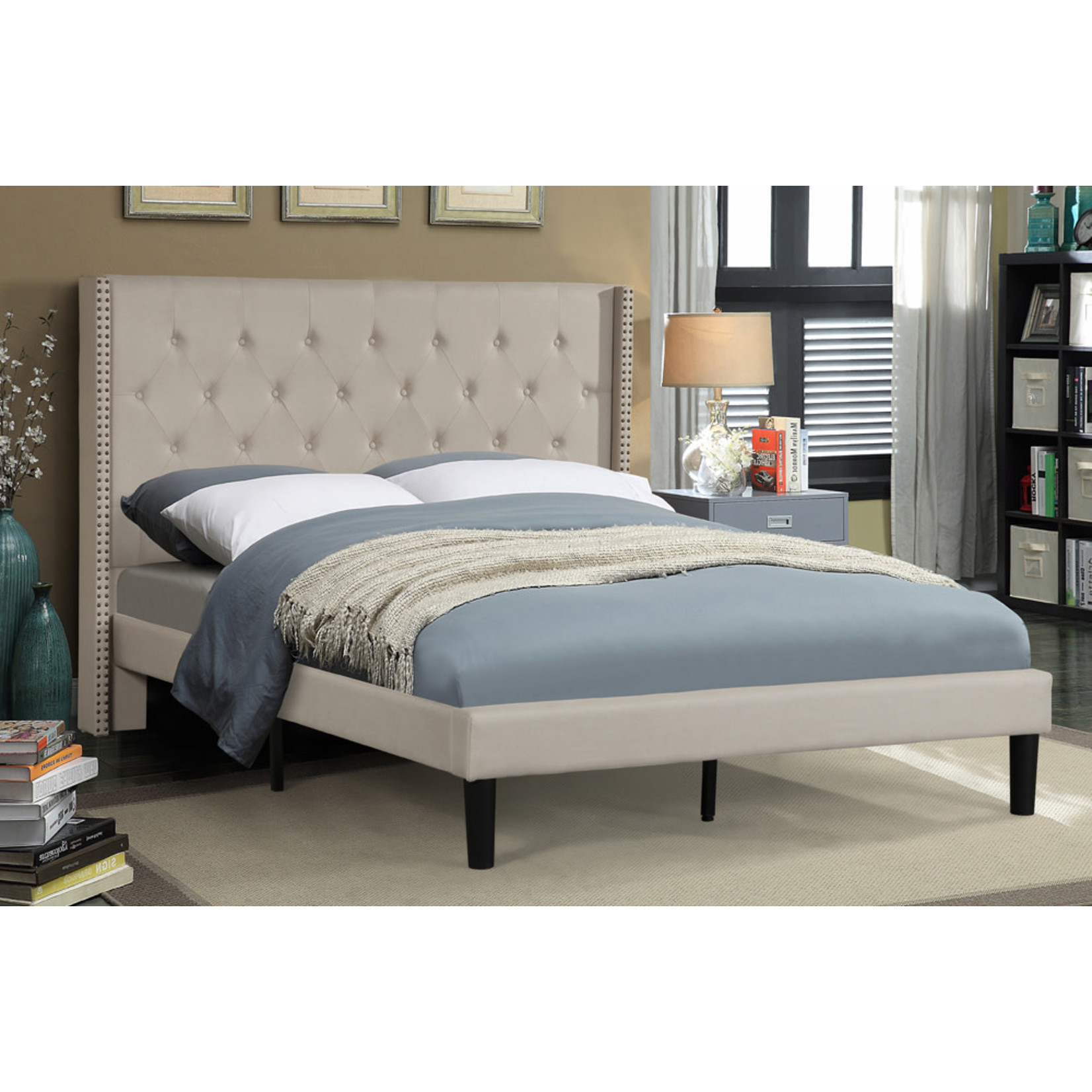 DOUBLE T2352-54 BEIGE UPHOLSTERED BED FRAME