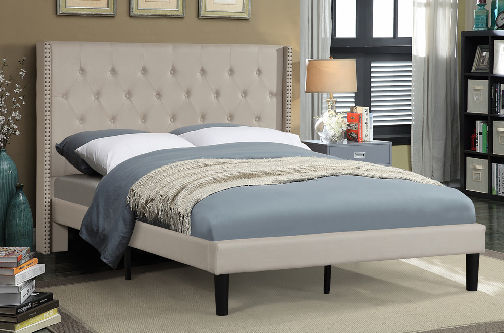 Beige Linen Upholstered Bed Frame T2352 Double MAISON CAPLAN