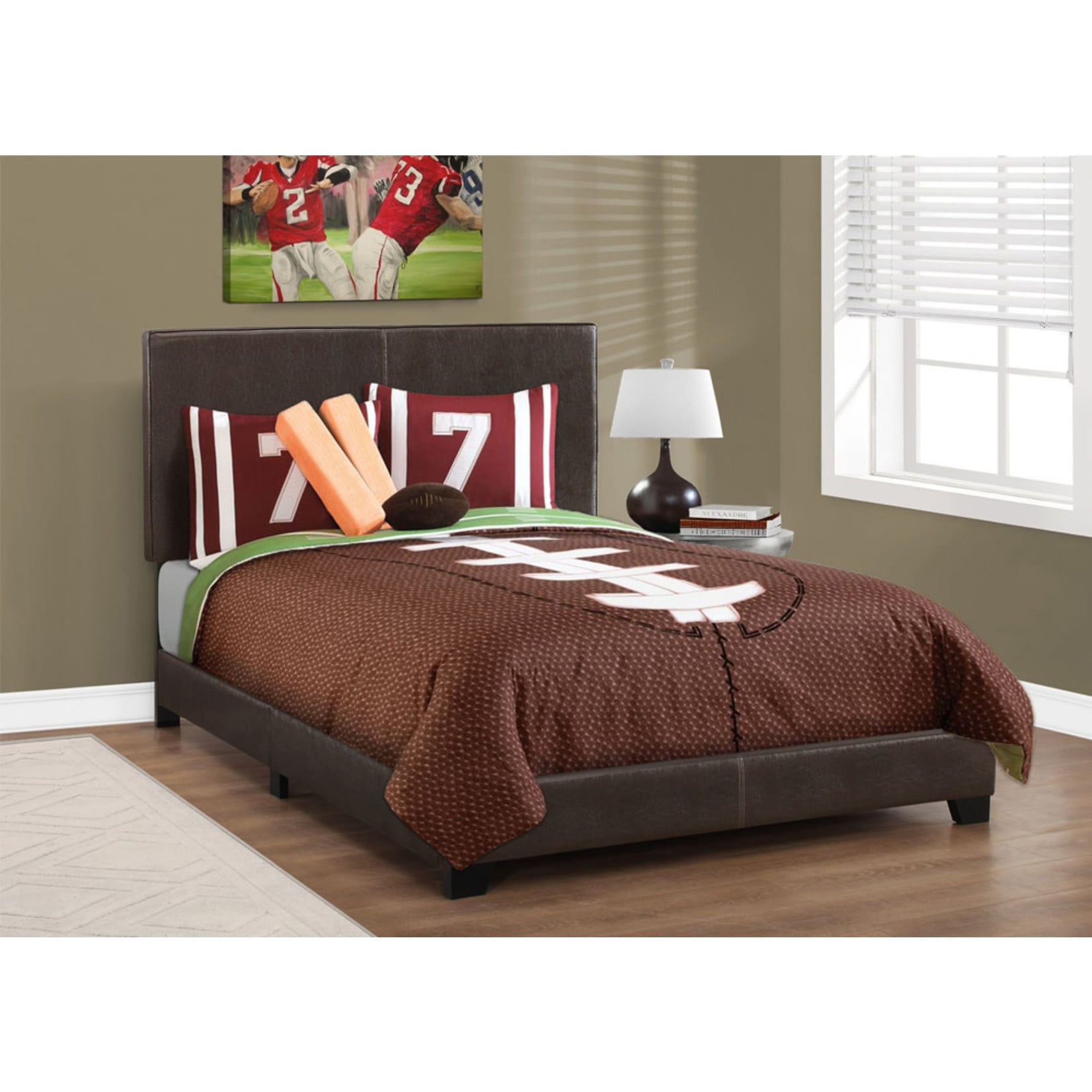 Faux Leather Upholstered Bed Frame, Brown, Queen