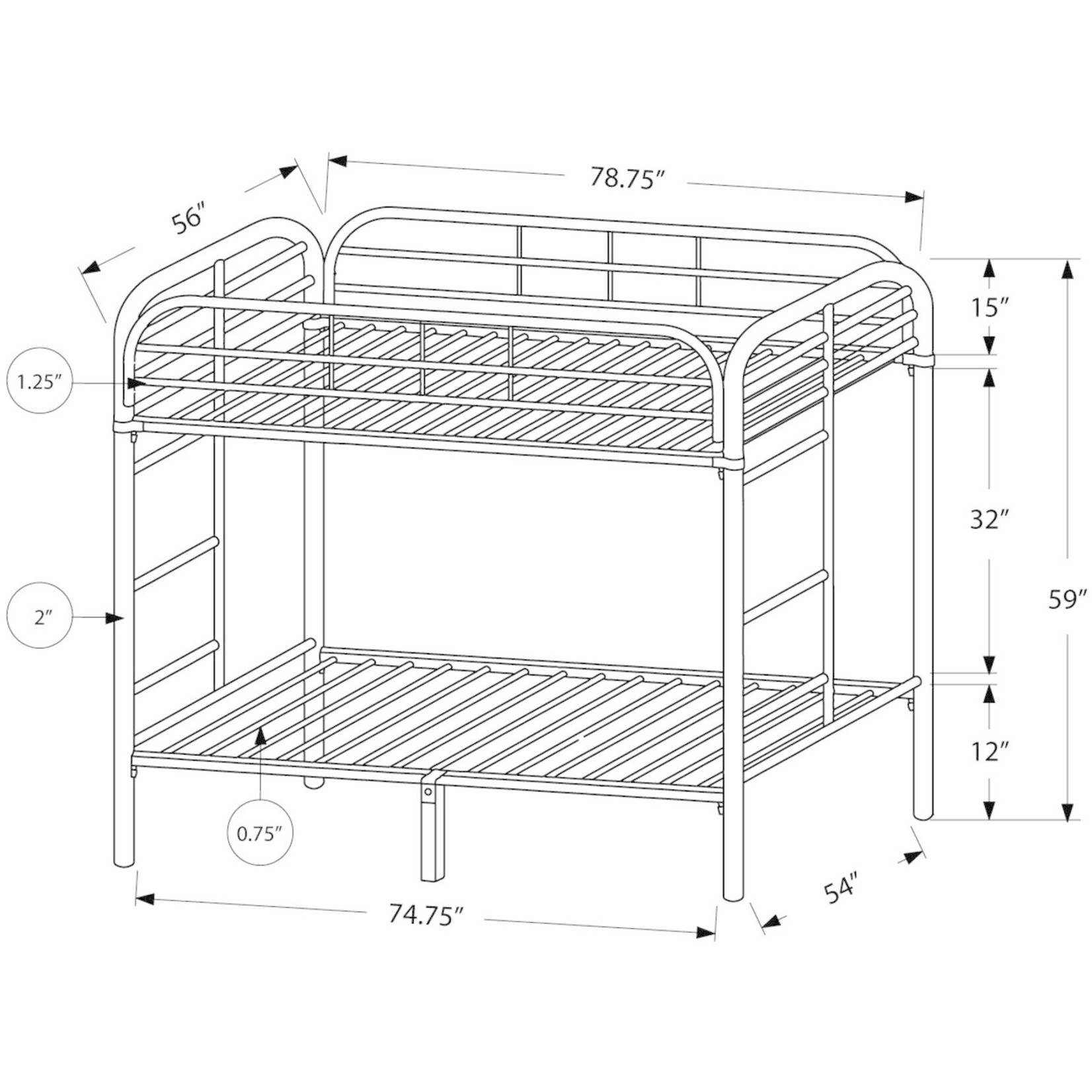 BUNK BED - FULL / FULL SIZE / SILVER METAL
