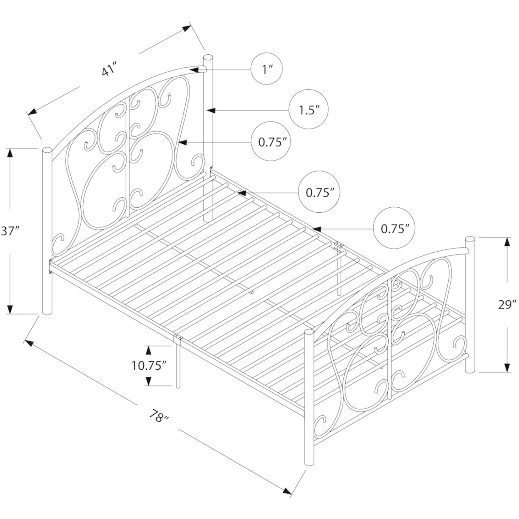 TWIN METAL BED FRAME, SILVER