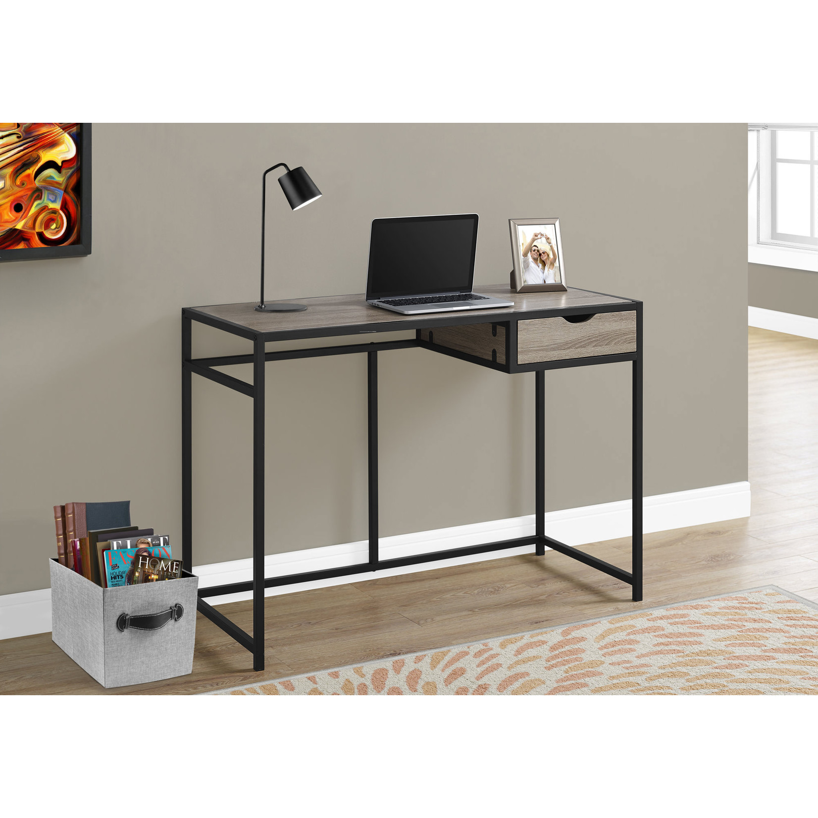 COMPUTER DESK - 42"L / DARK TAUPE / BLACK METAL