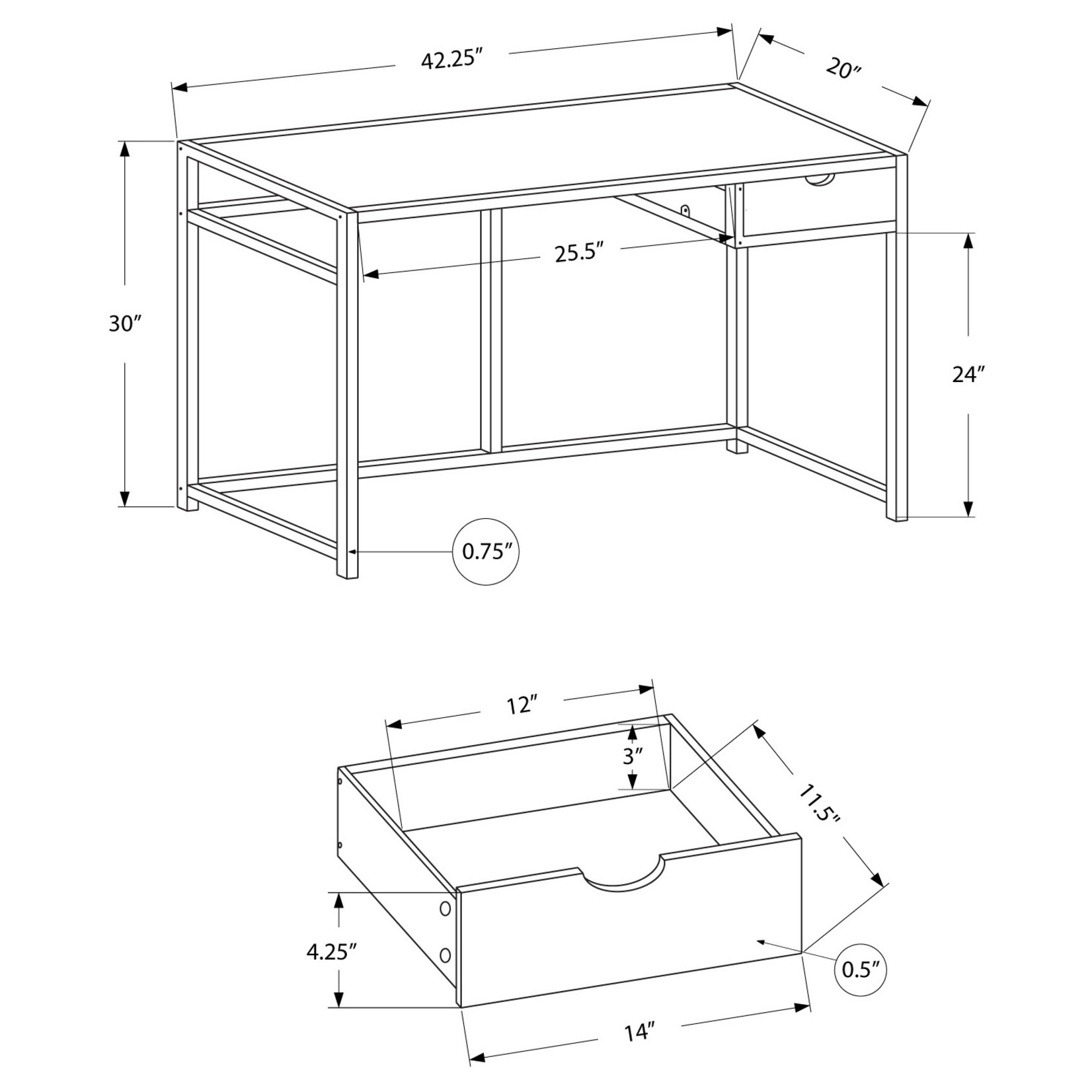COMPUTER DESK - 42"L / DARK TAUPE / BLACK METAL