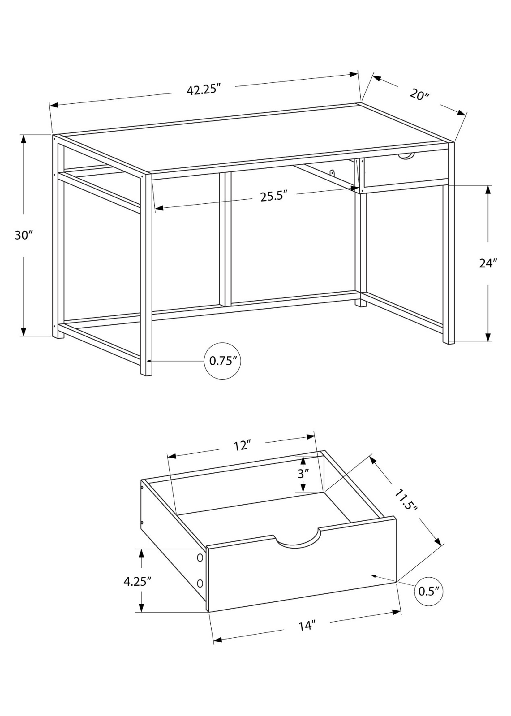 BUREAU - 42"L / TAUPE FONCE / METAL NOIR