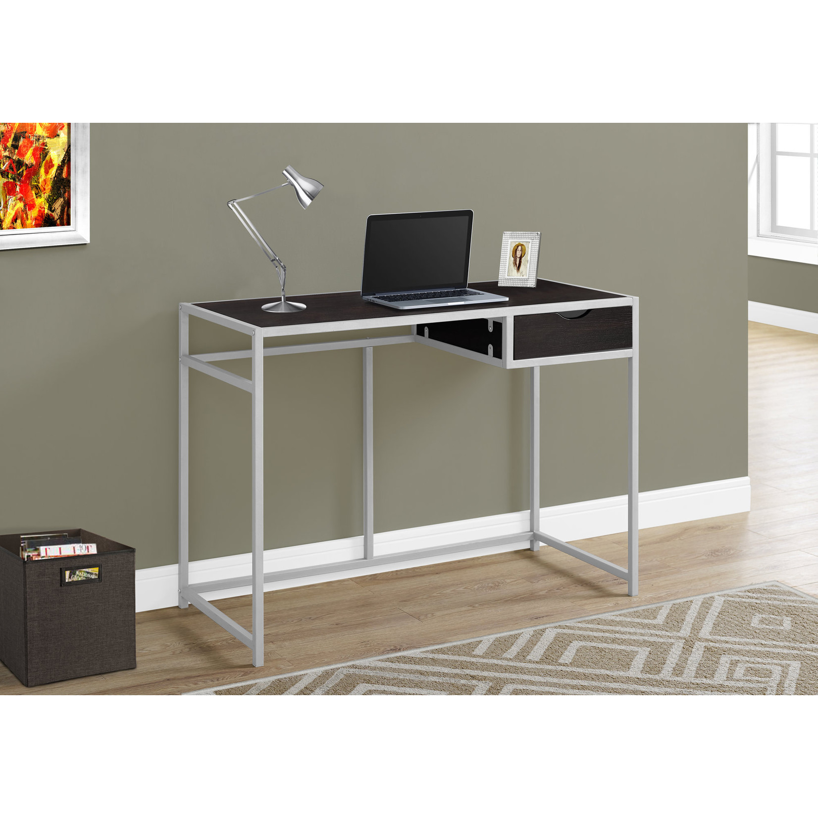 COMPUTER DESK - 42"L / CAPPUCCINO / SILVER METAL