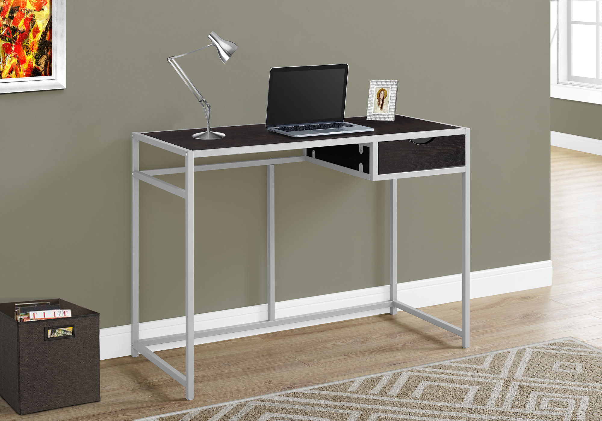 COMPUTER DESK 42"L / CAPPUCCINO / SILVER METAL MAISON CAPLAN
