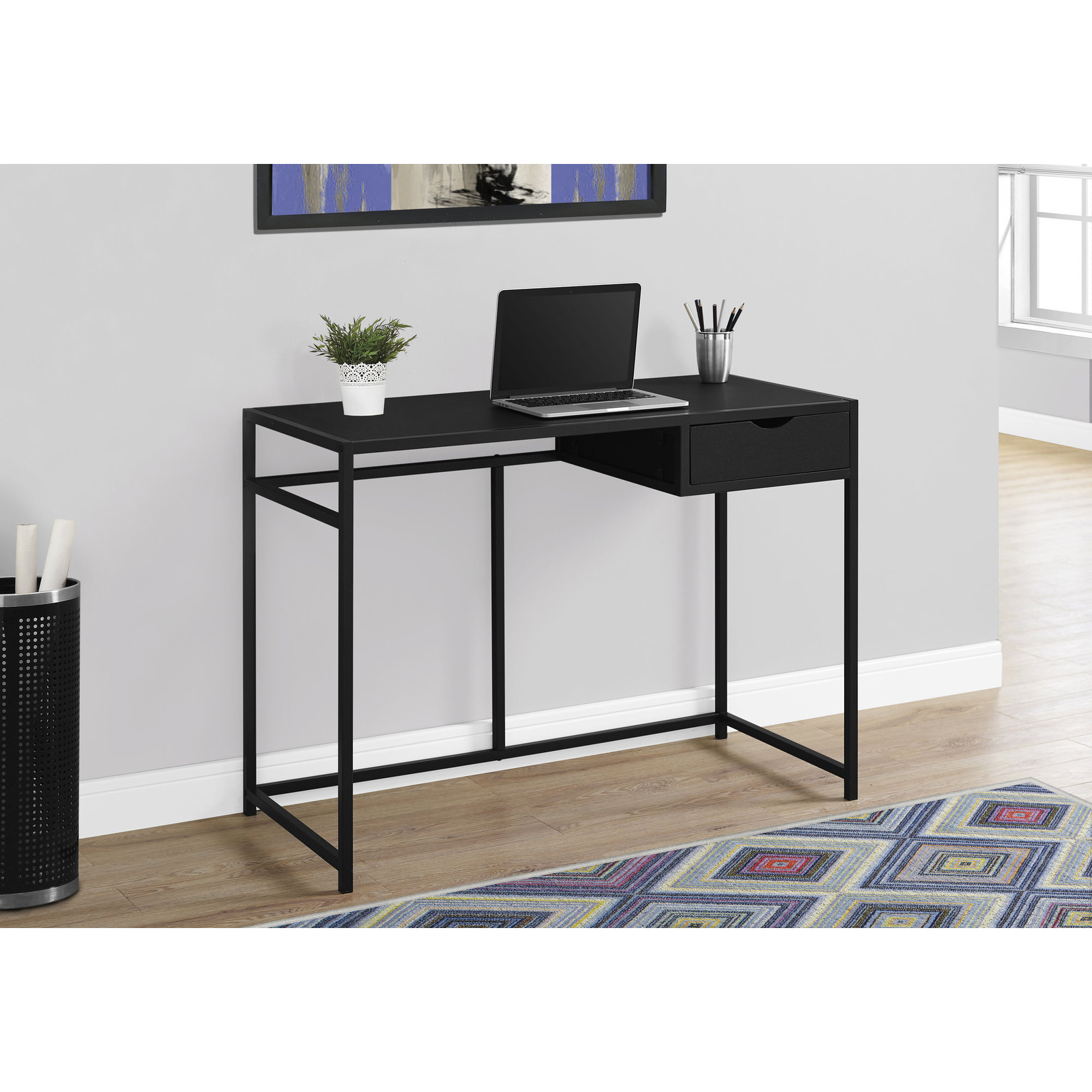 BUREAU D'ORDINATEUR - 42 "L / NOIR / MÉTAL NOIR