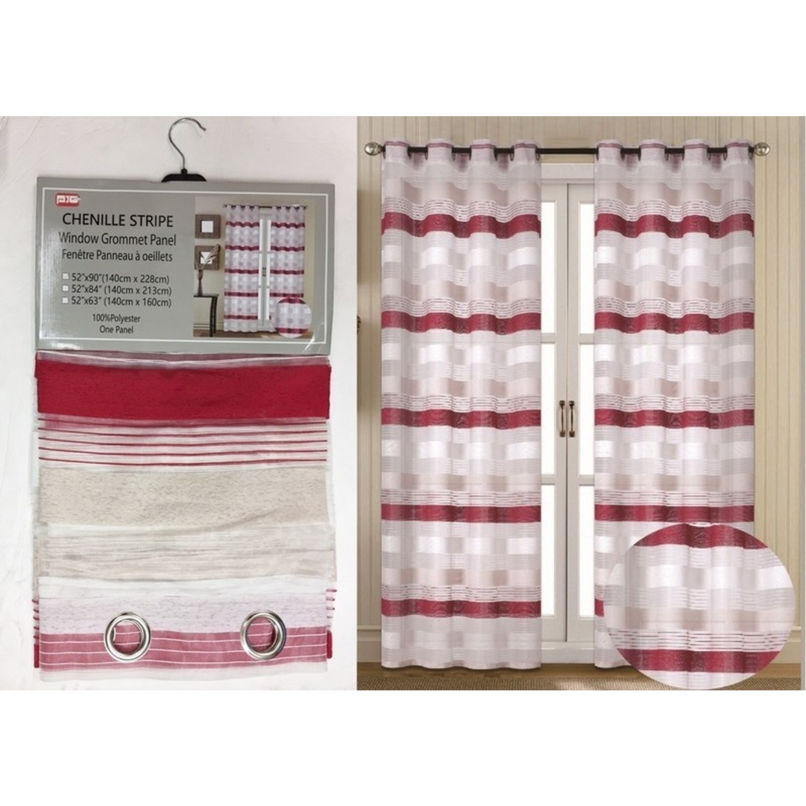 84" RED STRIPED CHENILLE GROM PANEL SHEER