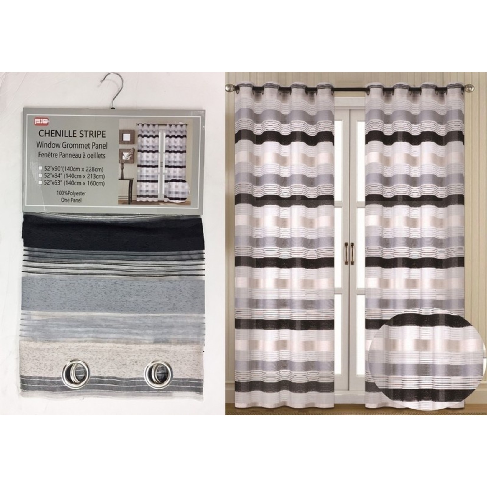 90'' BLACK STRIPED CHENILLE GROMMET PANEL SHEERS
