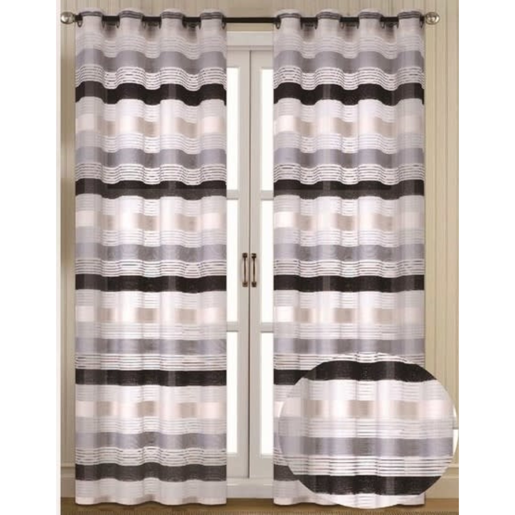 PANNEAU À ŒILLET CHENILLE RAYÉ NOIR 84" TRANSPARENT