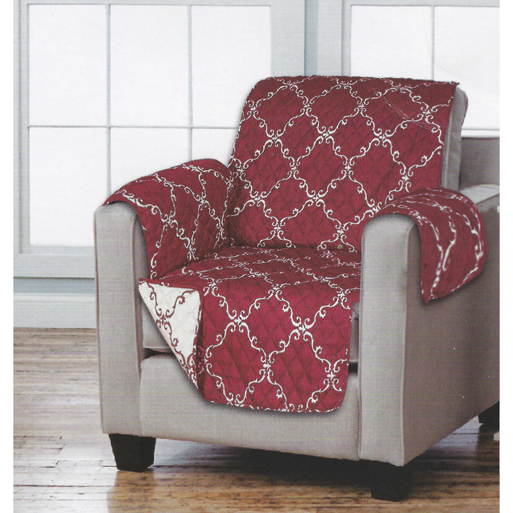 CHAIR COVER REVERSIBLE BURGUNDY/CREAM