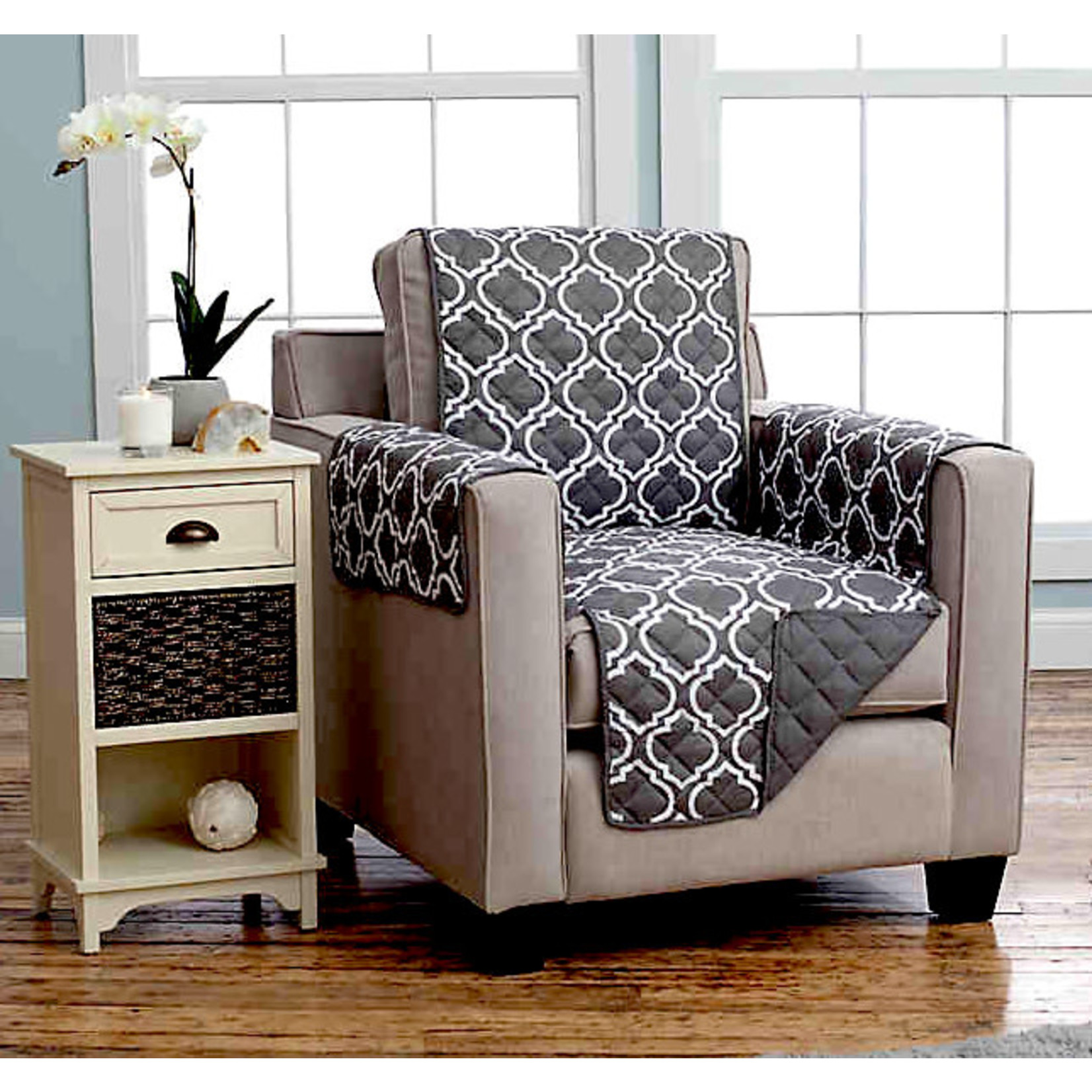 Housse de Chaise en treillis de Gris Réversible