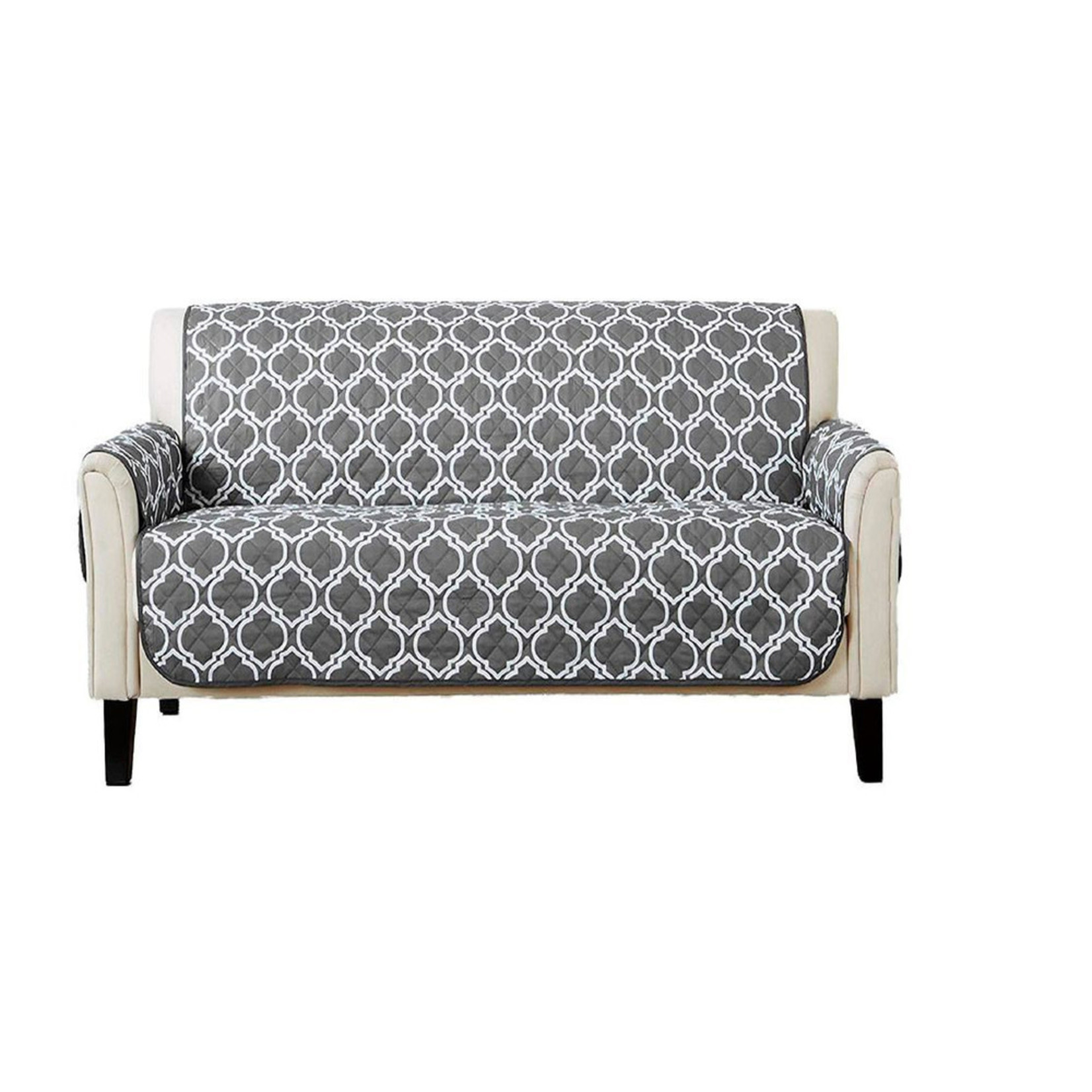 Loveseat Cover Reversible Grey Lattice